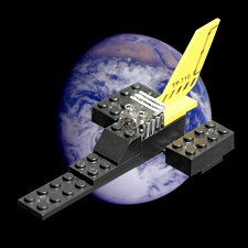 Famous Company all-black stealth shuttle in Earth orbit